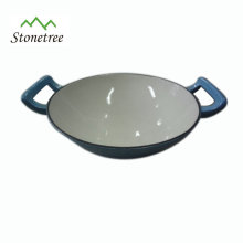 Oval large blue enamel coating cast iron wok pan
